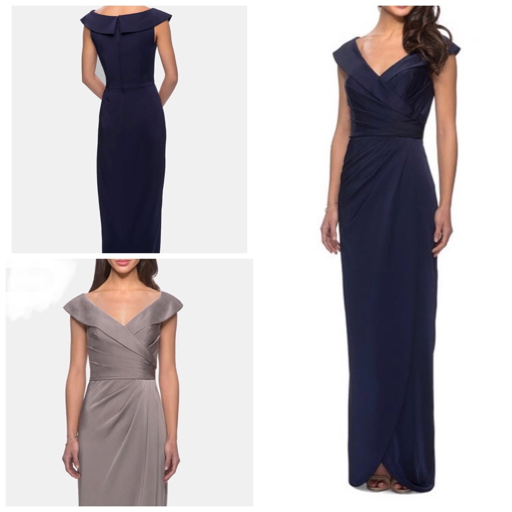 NWOT Navy La Femme Ruched Long Jersey Dress Size 14